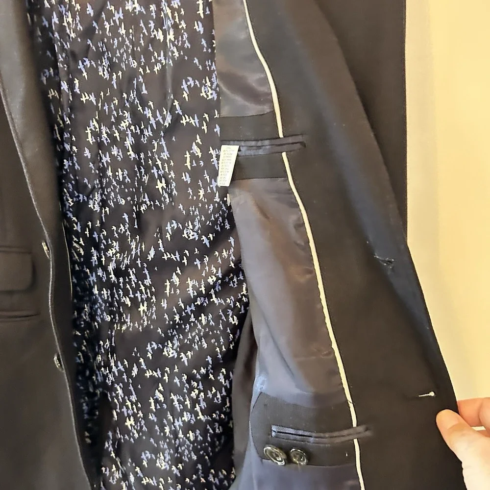 Murano Mens Slim Fit Blazer Navy Blue Textured Sport‎ Coat Bird Lining Size XL